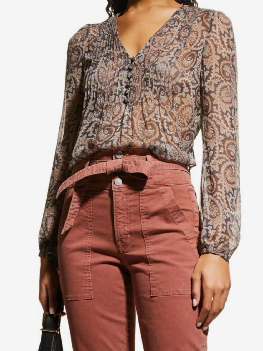 NWT Veronica Beard Lowell Blouse Size 4 100% Silk Semi Sheer Paisley Top